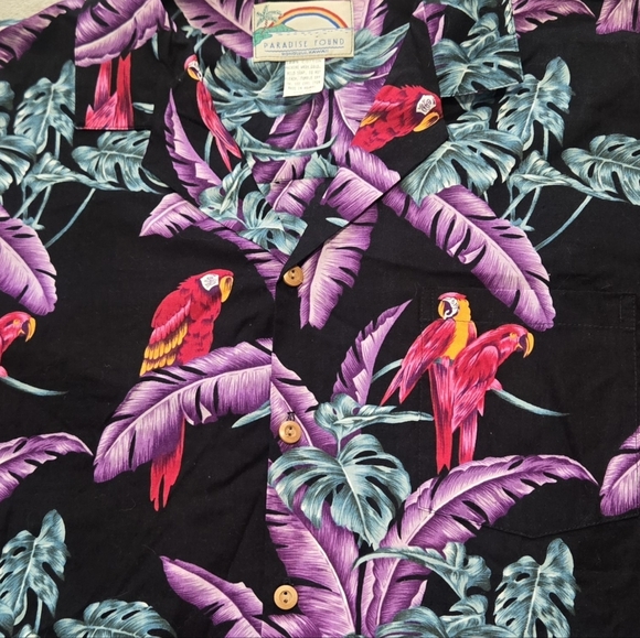 VTG Paradise Found Hawaiian Aloha Shirt Mens Sz XL Magnum PI Parrot AOP USA - Picture 2 of 6